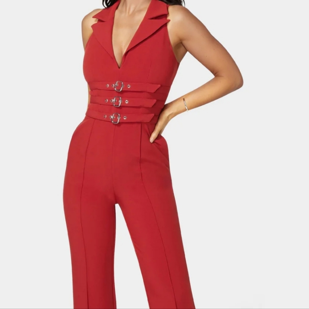 Iris Red V Neck Jumpsuit NWT